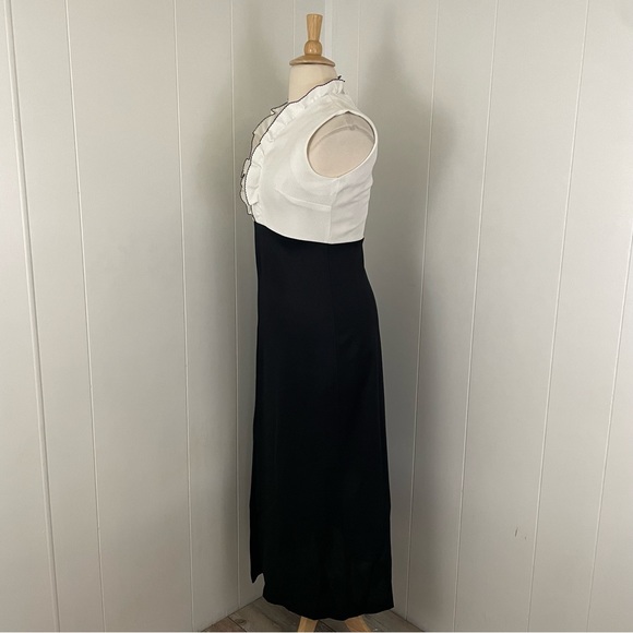 Vintage 70s 80s Colorblock Ruffle V-Neck Sleeveless Midi Dress‎ - Picture 8 of 12